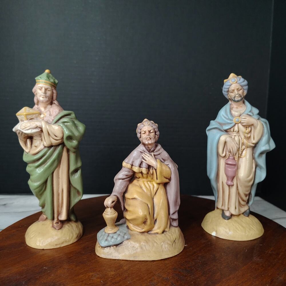 3 Piece Vintage Hand Painted Ceramic Nativity‎ 3 Wise Men 1974 Atlantic Mold
